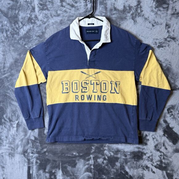 Abercrombie & Fitch Boston Rowing Polo Rugby Long Sleeve Size Small Oversized - Picture 1 of 7